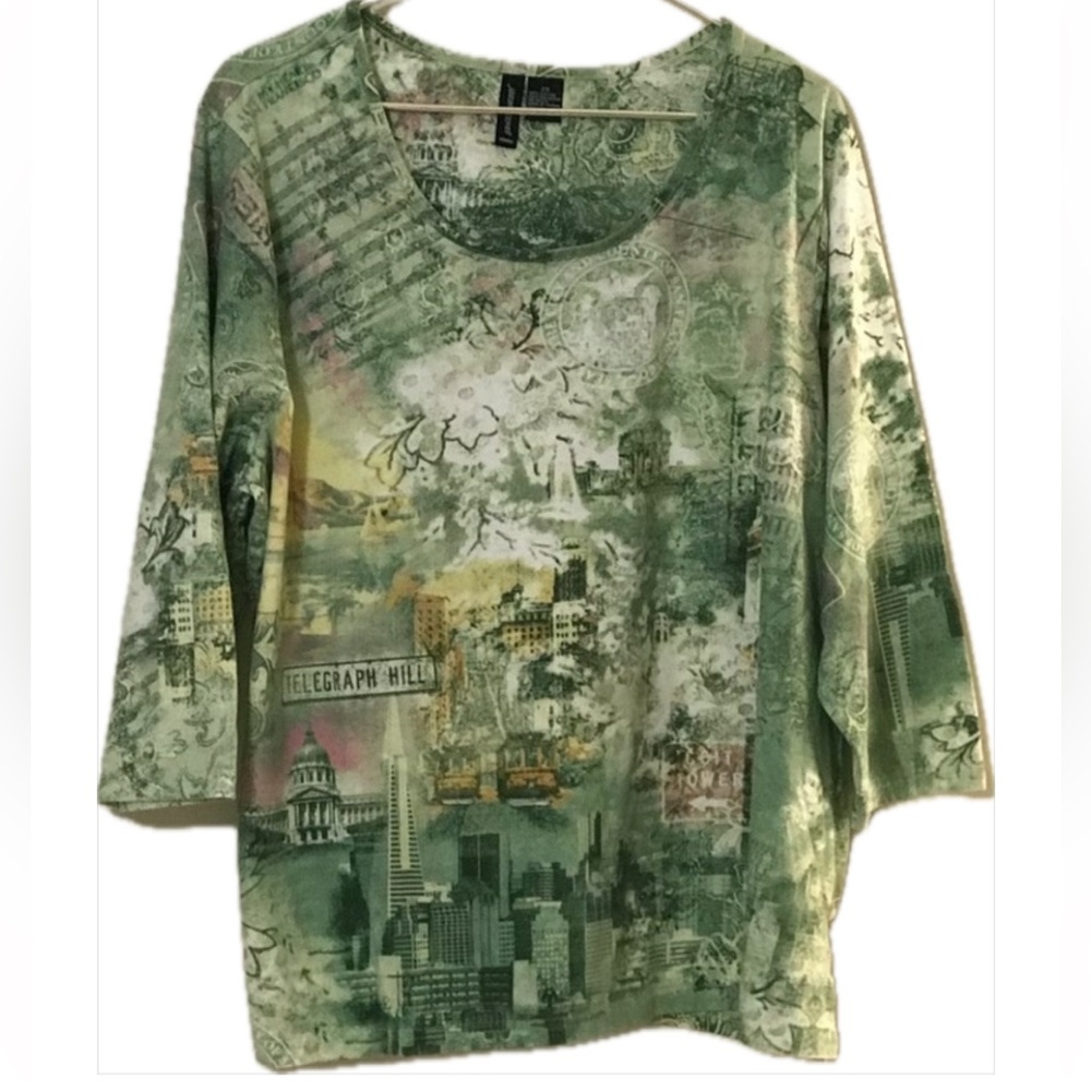 Jason Maxwell Woman 2x Telegraph Hill San Francisco vintage y2k green boho tee